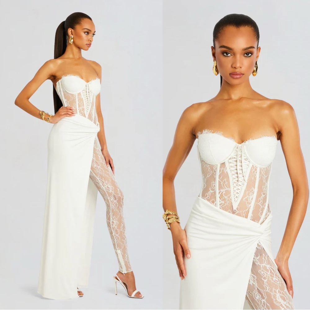 RETROFETE Carla White Lace Tie Bustier Jumpsuit Corset Silk Overlay - XS